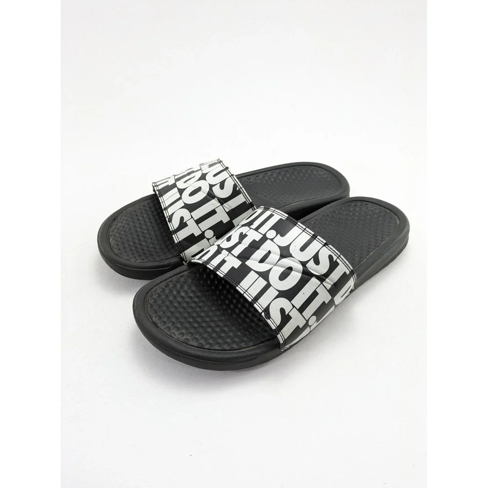 Mens Nike Black White‎ Benassi Just Do It Logo Print Sandals 631261-024 Size 9